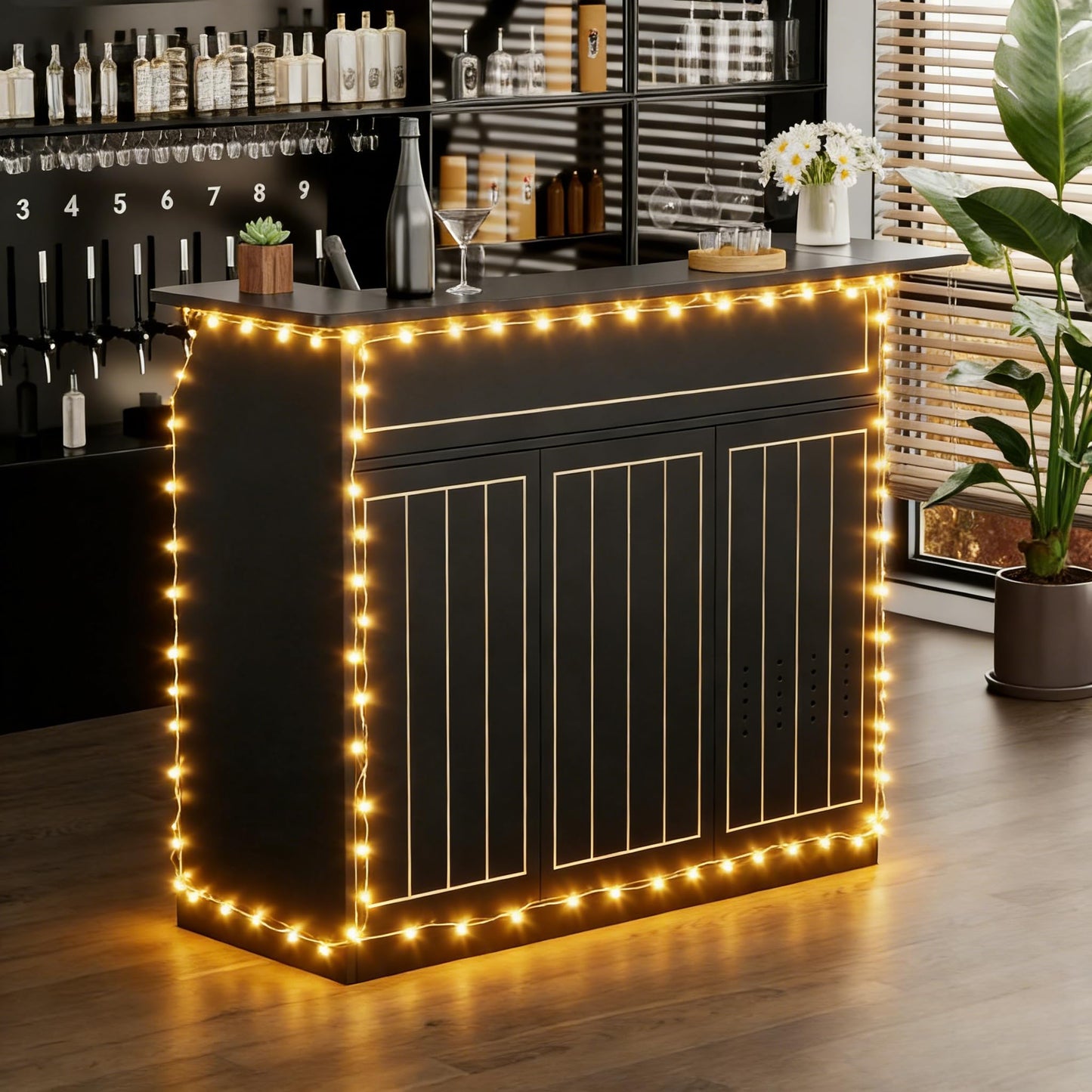 Home Bar Cabinet with Mini Fridge Space, Liquor Bar Cabinet for Home with Storage Shelves, Wine Glasses Holder, Power Outlet, Mini Fridge Cabinet with Storage, Wine Bar Cabinet for Living Room