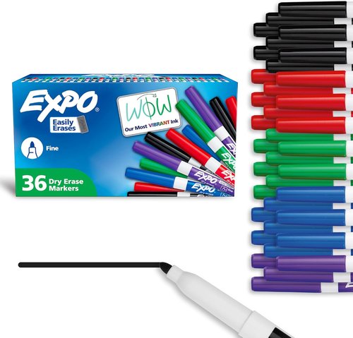 EXPO Fine Tip Dry Erase Markers - Low Odor Assorted Colors | 36 Count Set