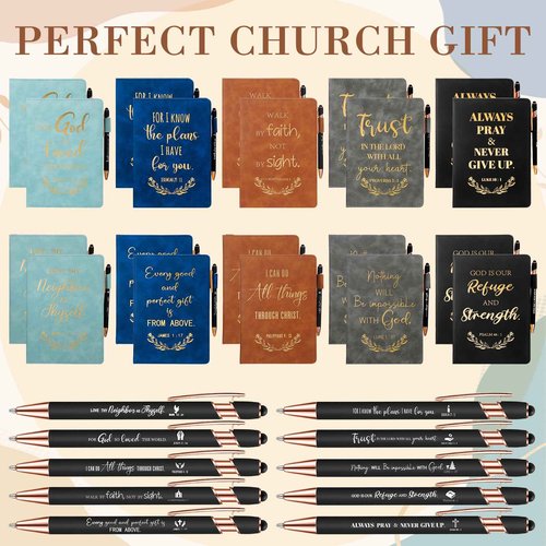 Sayglossy 10 Set Christian Gifts Bulk Christian Journals Pastor Appreciation Gift A5 Leather Prayer Journals Bible Verse Pens for Men Women Clergy Church Members Bible Study Supplies (Multicolor)