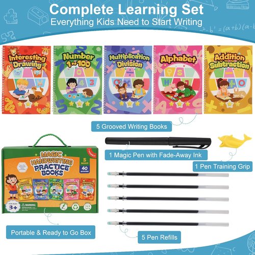 Magic Grooved Writing Practice Books - Reusable Handwriting Copybook for Kids Ages 3-8 | Large Size
