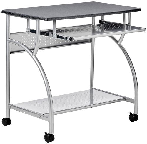 Safco 947ANT Mobile Rolling Workstation - Anthricite Metallic Gray, Heavy-Duty Steel Frame, Take Anywhere Caster Wheels, Computer Desk with Keyboard Tray, Portable Home Office Desk, Gray
