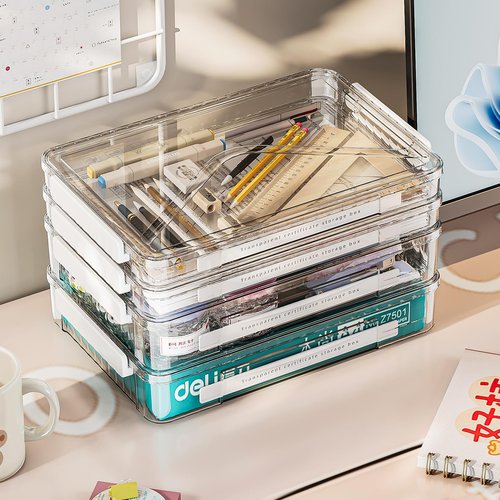 MSHOMELY 2 Packs A4 File Box Portable Project Case with Handle Clear File Box Craft Construction Paper Storage Organizer for Scrapbook, Photo, Scrapbook, Board Game
