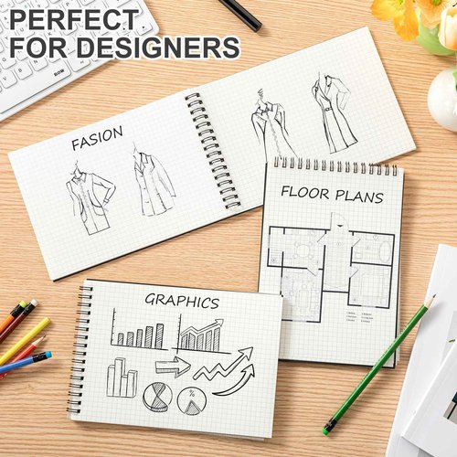 Engrowtic 48 Pack Graph Paper Spiral Notepad A5 Top Wirebound Notepad Grid Notebook Steno Pads Memo Notebook Grid Paper 140 Pages for Writing Sketching Drawing Office Supplies (Black)