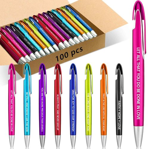 Lincia 100 Pcs Bible Verse Ballpoint Pens Bulk Retractable Medium Point Pens with Black Ink Inspiration Thank You Gifts for Christmas, Back to School, Teacher