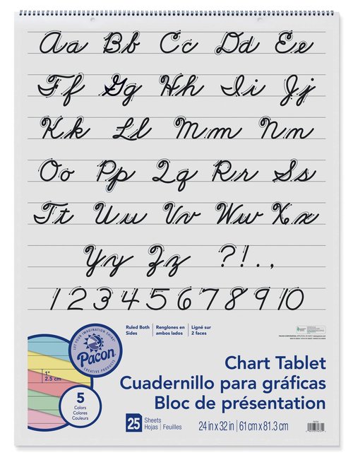 Pacon Colored Paper Chart Tablet, 5 Assorted Colors, Cursive Cover, 1" Ruled 24" x 32", 25 Sheets