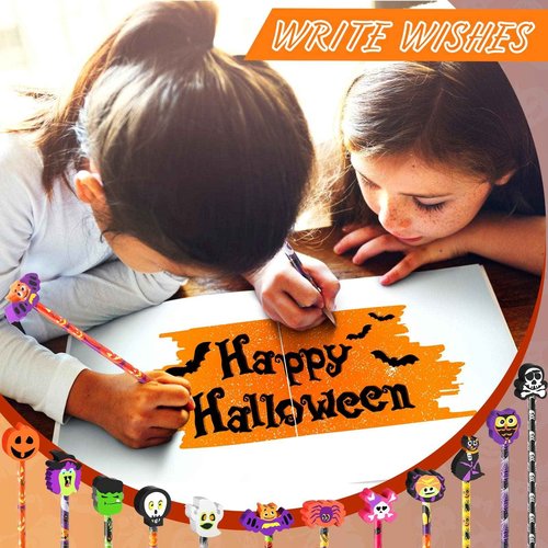 Hicarer 120 Pieces Halloween Pencils with Eraser Topper, Ghost Assortment Stationery for Kids, Students, Office, Classroom Supplies, Halloween Party Favors