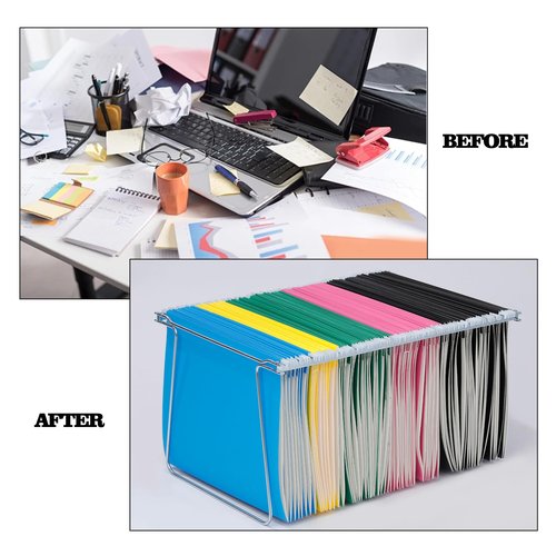VZCPYTPM 2 Packs Hanging File Folder Frame,Heavy Duty Steel Hanging File Organizer,File Cabinet Rails,Adjustable 11 to 17.4 Inches