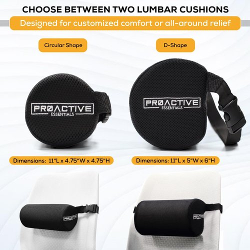 Proactive Essentials Lower Back Lumbar Support, High-Density Foam Cushion, Lower Back Pain Relief. Perfect for Office Chair, Dining Chair & Computer Chair. Portable, Light Weight & Comfortable.