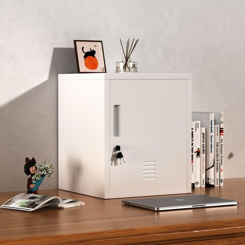 JINGUR Metal Storage Locker Cabinet with Locking Door and Adjustable Shelf for Home Office Classroom Workshop Organization (White)