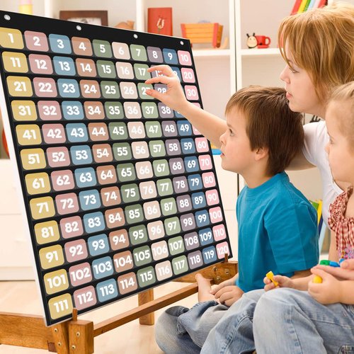 Yoink Boho Number Pockets Chart 1-120 with 135 Double-Sided Number Cards, Wall Mountable Hundred Chart for Kids Classroom Teachers Home Counting and Organizer, Black