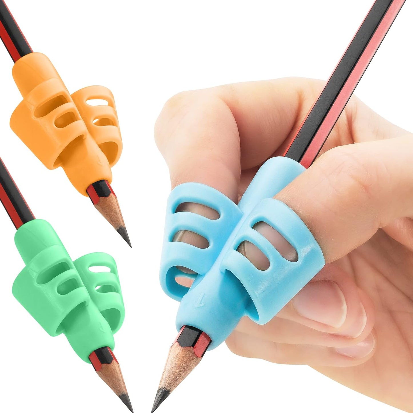 Stylo Pencil Grips for Kids - Ergonomic Handwriting Tools for Ages 2-5 | Left & Right Handed - 3 Pack
