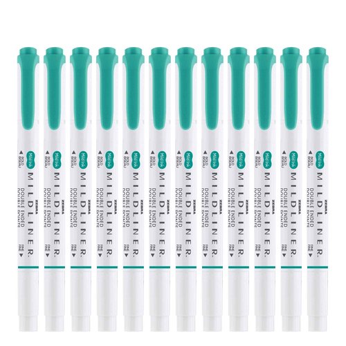 Zebra Pen Mildliner Dual-Tip Highlighters, Broad and Fine Tips, Ideal for Bible Highlighting, No Bleed, School Supplies, Teacher Supplies and Office Supplies, Mild Summer Green Ink, 12-Pack (78440upc)
