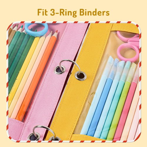Forvencer Large Pencil Pouch - Clear Window Design with 3 Reinforced Grommets | Beige Binder Accessory