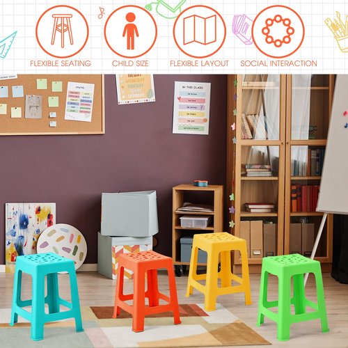 Leinuosen 6 Pcs Plastic Stool for Classroom 18 Inch Stackable School Stools Modern Portable Nesting Chair for Kids Students Classroom School Home Office (Bright)