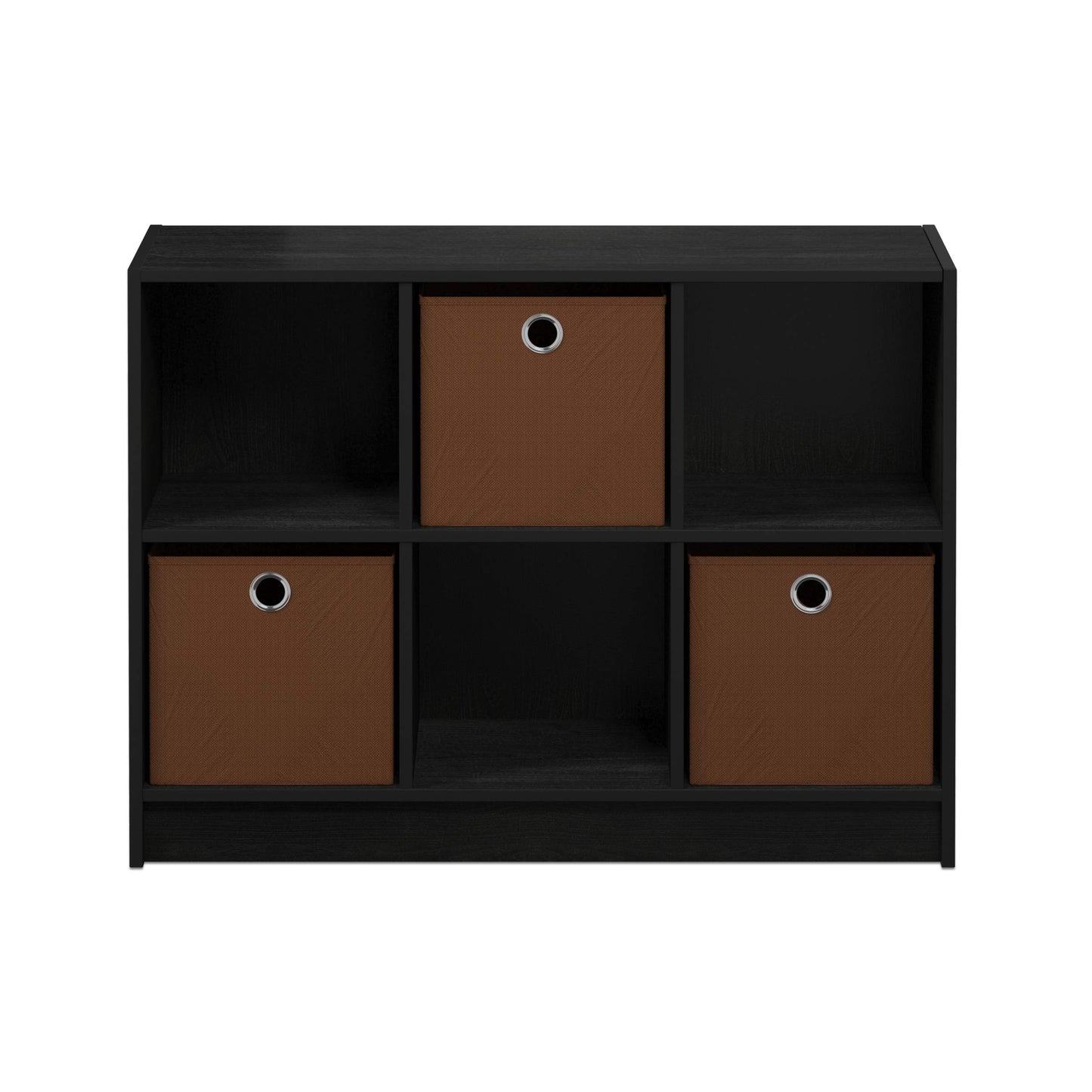 Furinno BASIC Book Shelf, 6-Cube Bookshelf with Open Shelf, 3 x 2 Bookcase with Storage Bins, Closed Back, Horizontal, 11.9 x 31.6 x 23.6, for Living Room, Bedroom, Home Office, Americano