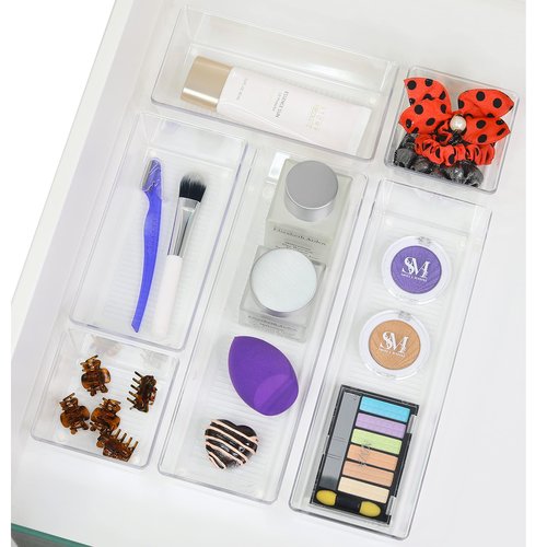 Simple Houseware Clear Drawer Organizer for Office Bin Desk Storage, Assorted Size, 6 Packs