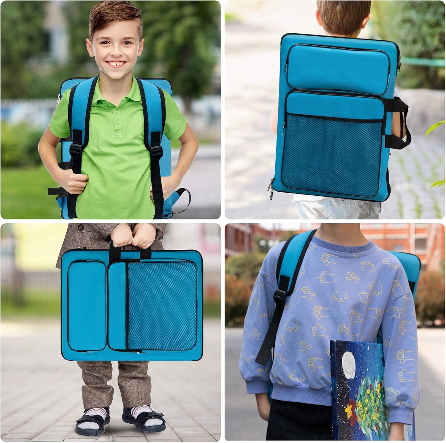 TreochtFUN Art Portfolio For Kids - 15x18 Inch Artist Bag Organizer | Blue Storage for Drawing Lessons