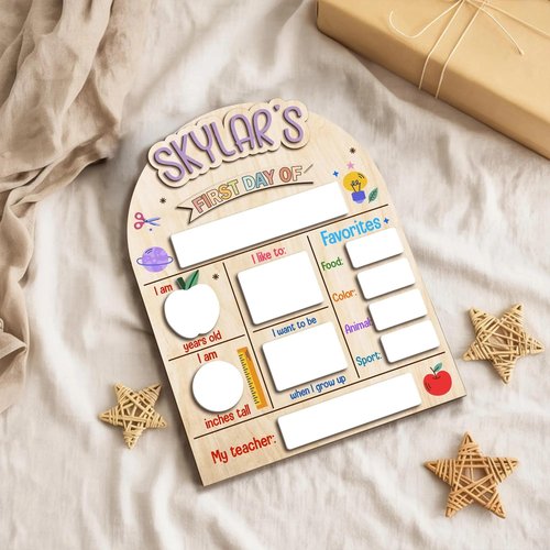Personalized My First Day of School Sign - Dry Erase First and Last Day of School Board, Kindergarten Pre K Preschool Sign Board, Reusable Photo Prop for Kids, Style 08