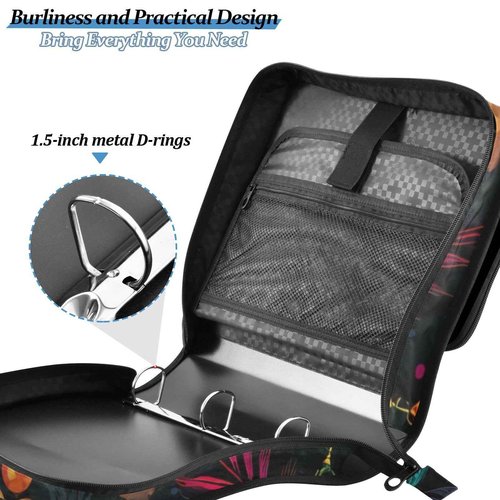 zyrtty 3 D-Ring Zipper Binder Bag, Witch Mushroom Black Background Pattern Removable Binder with Zipper Case Hold 300+ Sheets& 13 Inch Laptop for School Office Supplies Organizer