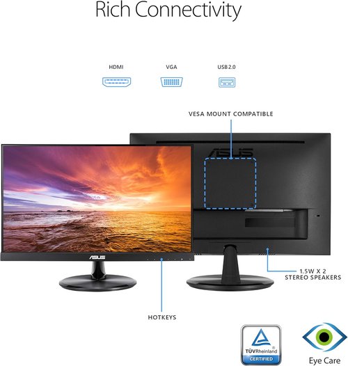 ASUS VT229H 21.5" 1080P IPS Touchscreen Monitor - Eye Care Technology | HDMI & VGA Connectivity