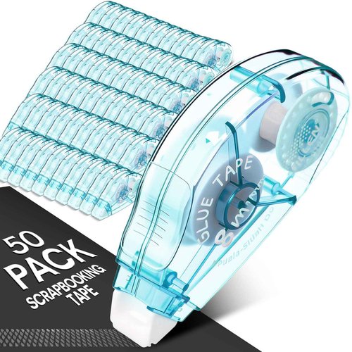 AmazingSpark 50 Pack Double Sided Tape Bulk, Glue Tape Roller 0.3 Inch × 26.25 ft Adhesive Dot Roller Applicators for Journaling Scrapbook Supplies Crafts Gift Wrapping(Bule)