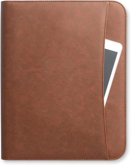 Forevermore Padfolio Binder - Professional Faux Leather Organizer for Tablets & Documents - Brown