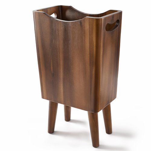 TIDITA 2 Gallons Wooden Trash Can 4 Legs - Acacia Wooden Bin, Wood Bathroom Accessories - Small Bin, Waste Basket For Bedroom, Office Garbage Can - Bathroom Trash Can, Assembly Required (Walnut color)