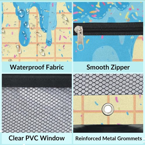 Gumuslen Blue Ice Cream Pencil Pouch for 3 Ring Binder Waffles Biscuit Pencil Case Bag with Clear Window Zipper Pockets for Kids Girls Boys Students School College Supplies 2 Pack