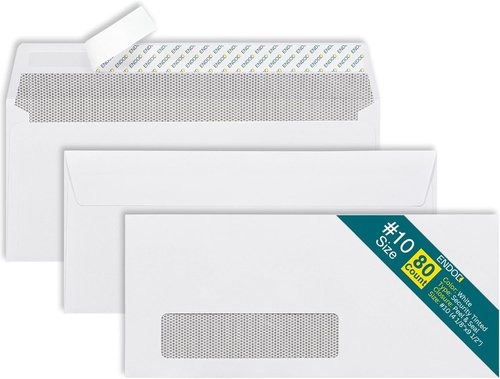 Skiennix #10 Window Envelopes - Self-Seal Security Tinted for QuickBooks Invoices | 80-Pack, 4-1/8 x 9-1/2 Inch