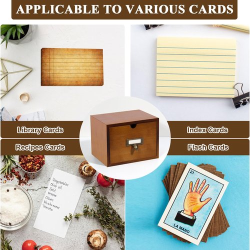 DLUGOPIS 3x5 Index Cards Holder Wood Index Card Organizer Box Flash Card Holder Recipe Cards Holder with Drawer 30 Pcs Vintage Library Cards 5 Kraft Dividers For Gifts Cards Home Office