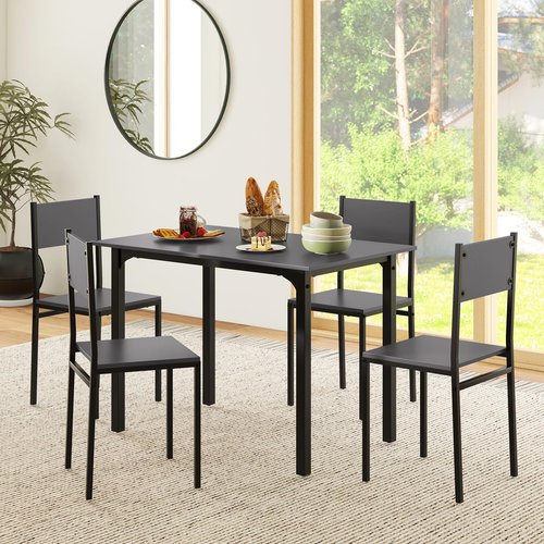 Giantex Dining Table Set for 4, 5-Piece Kitchen Table Set with Dinner Table, Dining Chairs, Metal Frame, Space-Saving Dinette Set for Living Room Restaurant, Breakfast Nook Table Set, Grey