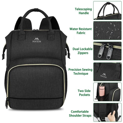 MATEIN Lunch Backpack for Women, Insulated Cooler Backpack Lunch Bag with USB Charging Port for Men, 15.6 Inch Leakproof Laptop College Tote Work Bag Teacher Nurse Picnic Office Commuter Travel, Black