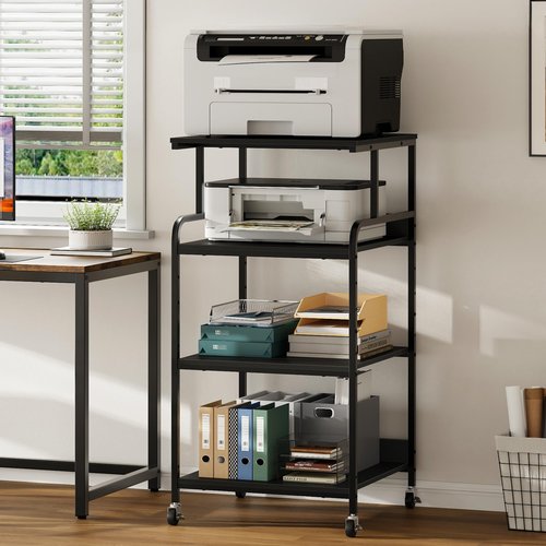Extra Tall & Large Printer Stand, 24" x 24"x 46'' Height 4 Tier Metal Printer Table for Home Office, Printer Stand with Adjustable Storage Shelf, Rolling Cart for 3D Laser Printer (Black)