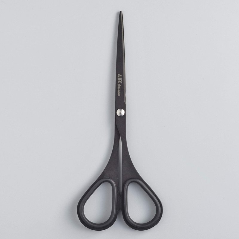 ALLEX Small Black Scissors for Office 5.5" [Non-Stick], All Purpose Slim & Thin Low Profile Scissors, Made in JAPAN, All Metal Japanese Stainless Steel Blade with Non-Slip Soft Ring, Black