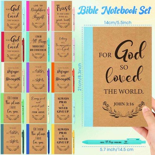 Resurhang 60 Sets Christmas Christian Notebook and Pen Thanksgiving Gift Set Bulk A5 Composition Journal Bible Verse Pen Religious Lined Notepad Scripture Notepad for Teacher Church Sunday (Rainbow)