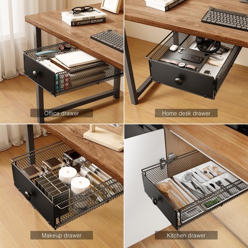 VOLDRA 2 Pack Under Desk Drawer, Metal Under Desk Organizer and Storage Heavy Duty Slide Out Drawer for Office Desk Undermount Table Drawer-Black(15" D*9.25" W*3.93" H)