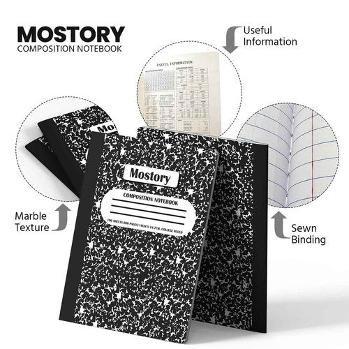 MOSTORY Pack 50 Bulk Composition Notebook - College Ruled 200 Pages (100 Sheets), Size 7.5" x 9.75", Bulk School Supplies, Office, Bulk Notebooks for School, Writing Journal Notebook with Lined Paper