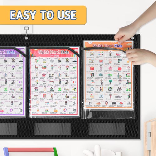 AKAYOK 6 Pockets Storage Pocket Chart for Classroom Small Group Management, Champs Chart, Poster, Photo Wall Display, Drawing, Classroom Organization and Storage (Black)