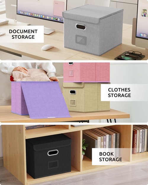 Oterri 2 Pack File Organizer Box,File Box,Small File Cabinet for Letter Folders,Lavender Portable Filing Box,Hanging File Folder Organizer Box with Lid for Office/Decor/Home- without Folders