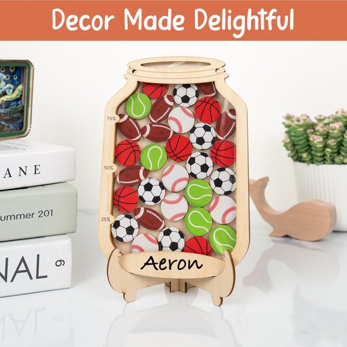 Personalized Magnetic Reward Jar for Kids, Star Jar Reward System for Classroom Board, Fridge Magnet, Wooden Classroom Incentive Jar for Teacher, Home Chore Chart Positive Behavior Training (Sport)
