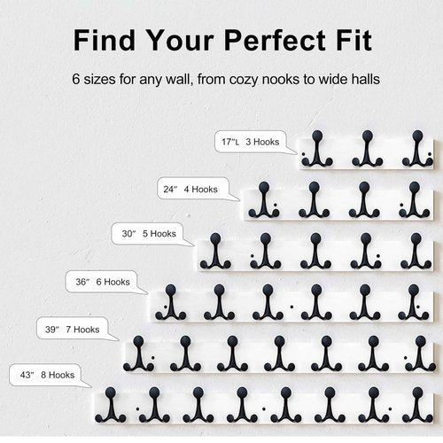 SKOLOO 43-Inch White Wood Coat Rack Wall Mount with 8 Triple Hooks - Ideal for Family Entrances, Classrooms, and Pet Supplies Storage - Perfect Coat Hooks for Wall, Pack of 2
