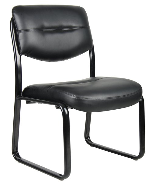 Boss Office Products Leather Sled Base Side Chair in Black
