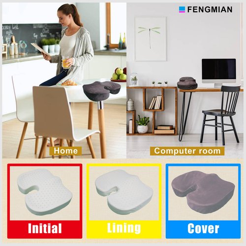 FENGMIAN Natural Latex Seat Cushion - Soft, Bouncy and Relieves Pressure - Suitable for Office Chair, Home Chair, Car, Gaming, Wheelchair, Meditation, and Yoga