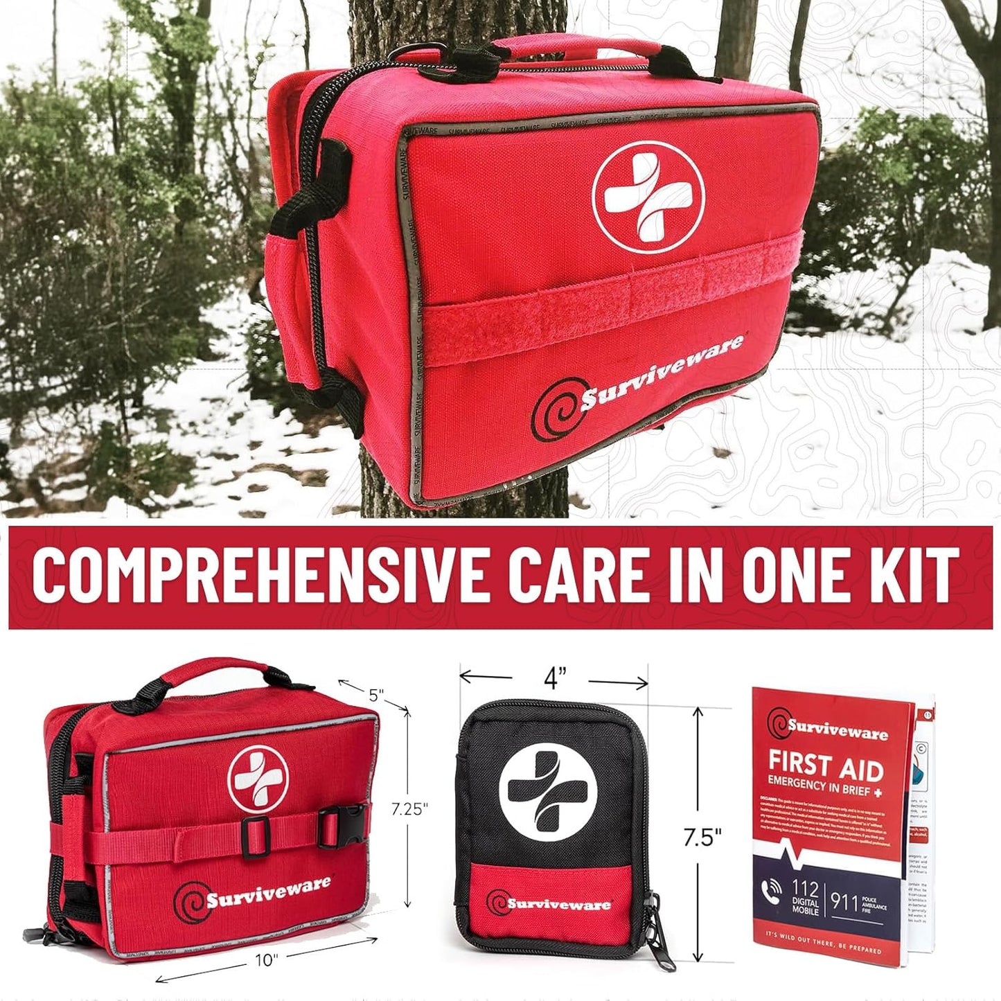 Surviveware 238 Pcs Premium Survival First Aid Kit - Essential Medical Gear for Travel, Camping & Home Emergencies