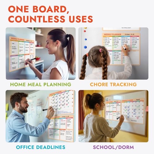 Magnetic Whiteboard Calendar for Fridge – 2-Pack Monthly & Weekly Planners (14”x12”) – Dry Erase Boards with Notes Section, Shaded Dates – Includes 4 Markers & Magnetic Eraser