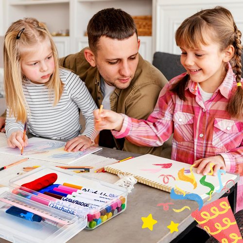 GAMENOTE Plastic Pencil Box with Personalized Sticker,Kids Large Hard Pencil Case with Snap-tight Lid,Clear Crayon Maker Organizer,Small Art Craft Storage Containers,School Supplies Box for Boys,Girls
