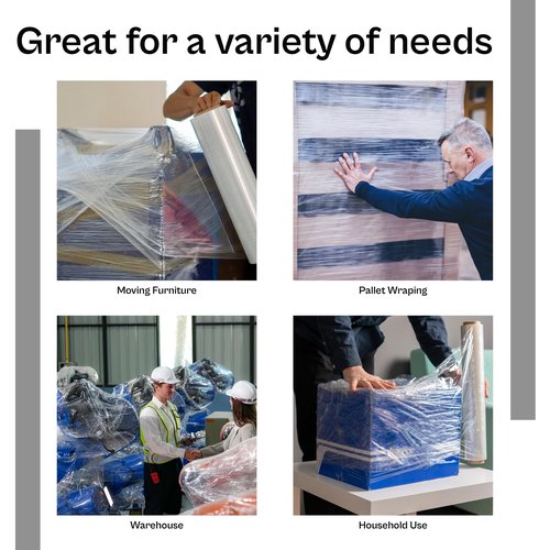 PSBM 4 Rolls 18 Inch x 1500 Feet 80 Gauge Stretch Film/Wrap Heavy Duty, Industrial Strength Clear Shrink Wrap for Shipping, Packaging, Moving, Bundling or Storage