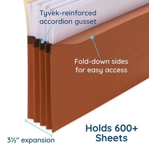 Blue Summit 10 Redwell Folders Letter Size, Brown Accordion File Folders, 3.5” Red Rope Expandable Pockets, Expanding Organizer