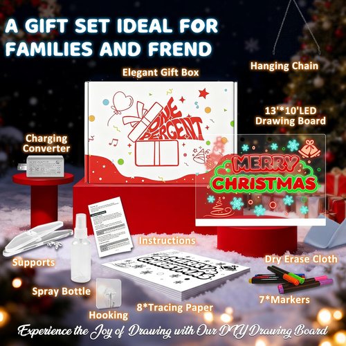LED Drawing Board - 13.7'' x 10'' Doodle Glow Board with 4 Modes & 7 Colors | Perfect Christmas Gift