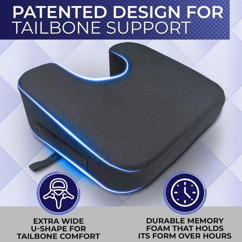 YogiBum Patented Cushion | Extra Large Tailbone Gap | XL Size for 190lbs+ | Med Size for 150-190lbs | Relief for LowBack, Tailbone, Sciatica, Hemorrhoids | Snug Fit on Office/Computer Chairs